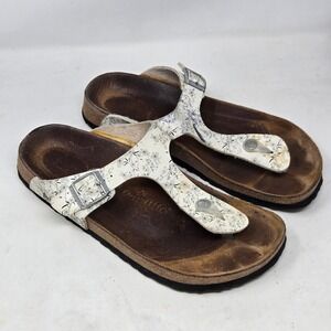 Papillio Birkenstock Gizeh Floral Sandals Womens 11 White Thong Cork Footbed 42